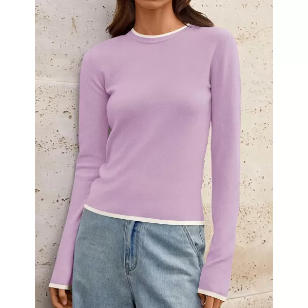 imageZESICA Womens Long Sleeve Crewneck Shirts 2024 Fall Knit Slim Fitted Casual Basic Tee Sweater TopsPurple