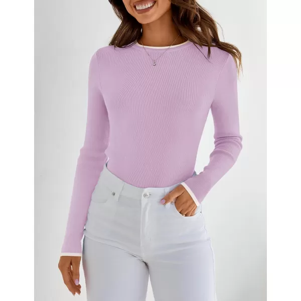 imageZESICA Womens Long Sleeve Crewneck Shirts 2024 Fall Knit Slim Fitted Casual Basic Tee Sweater TopsPurple