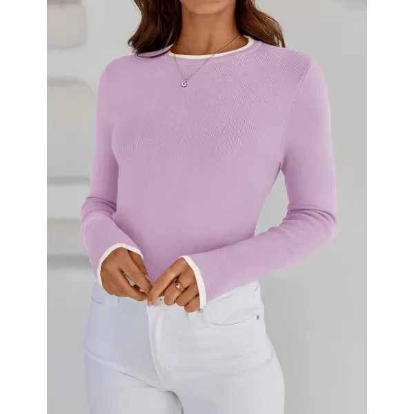 imageZESICA Womens Long Sleeve Crewneck Shirts 2024 Fall Knit Slim Fitted Casual Basic Tee Sweater TopsPurple