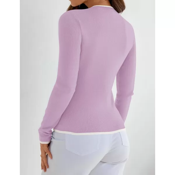 imageZESICA Womens Long Sleeve Crewneck Shirts 2024 Fall Knit Slim Fitted Casual Basic Tee Sweater TopsPurple