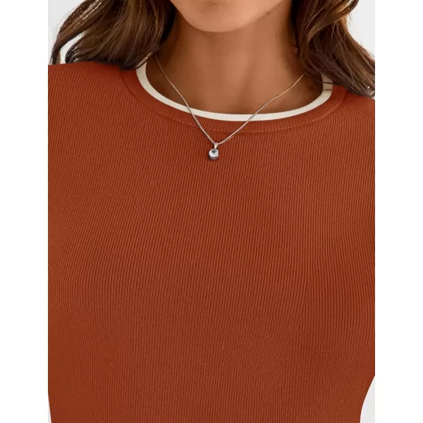 imageZESICA Womens Long Sleeve Crewneck Shirts 2024 Fall Knit Slim Fitted Casual Basic Tee Sweater TopsRust