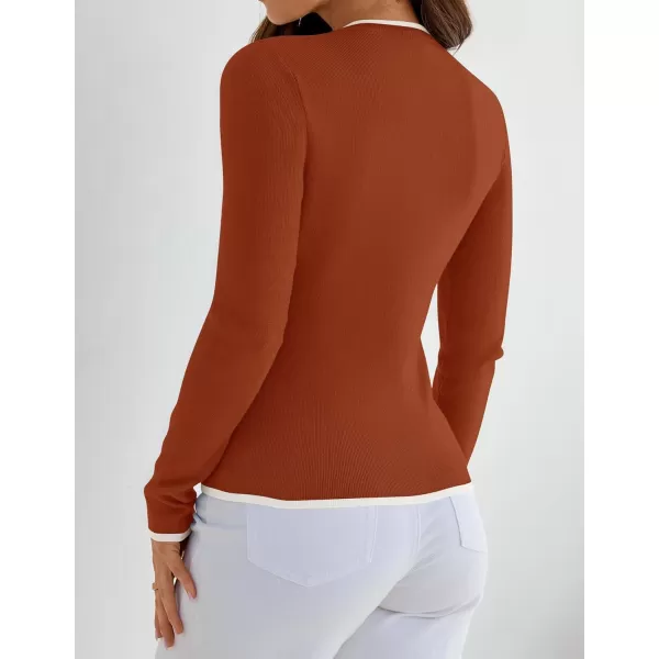 imageZESICA Womens Long Sleeve Crewneck Shirts 2024 Fall Knit Slim Fitted Casual Basic Tee Sweater TopsRust