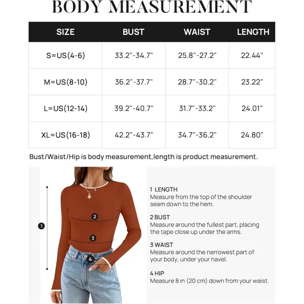 imageZESICA Womens Long Sleeve Crewneck Shirts 2024 Fall Knit Slim Fitted Casual Basic Tee Sweater TopsRust