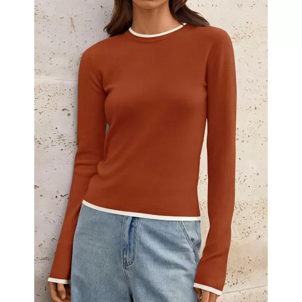 imageZESICA Womens Long Sleeve Crewneck Shirts 2024 Fall Knit Slim Fitted Casual Basic Tee Sweater TopsRust