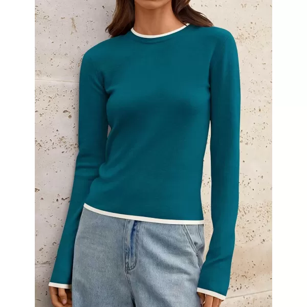 imageZESICA Womens Long Sleeve Crewneck Shirts 2024 Fall Knit Slim Fitted Casual Basic Tee Sweater TopsTeal