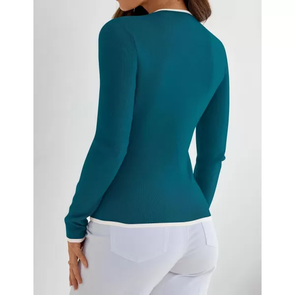 imageZESICA Womens Long Sleeve Crewneck Shirts 2024 Fall Knit Slim Fitted Casual Basic Tee Sweater TopsTeal