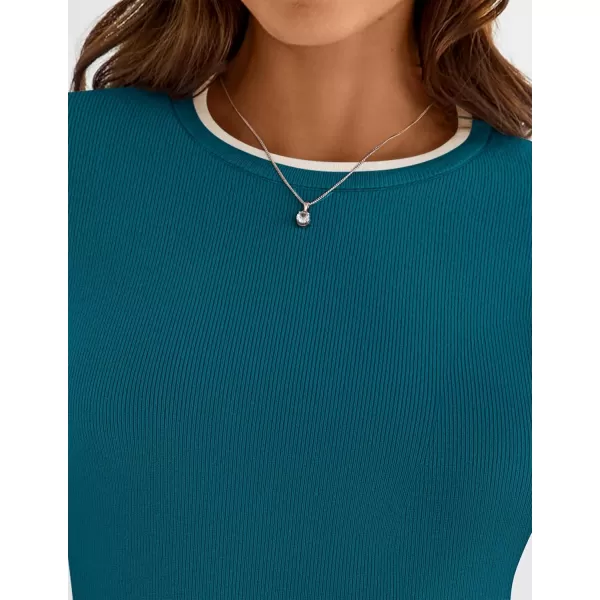 imageZESICA Womens Long Sleeve Crewneck Shirts 2024 Fall Knit Slim Fitted Casual Basic Tee Sweater TopsTeal