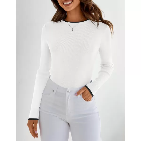 imageZESICA Womens Long Sleeve Crewneck Shirts 2024 Fall Knit Slim Fitted Casual Basic Tee Sweater TopsWhite