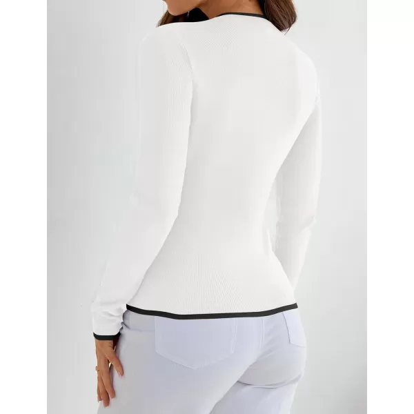 imageZESICA Womens Long Sleeve Crewneck Shirts 2024 Fall Knit Slim Fitted Casual Basic Tee Sweater TopsWhite