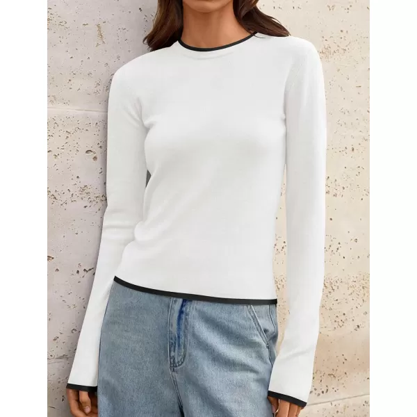 imageZESICA Womens Long Sleeve Crewneck Shirts 2024 Fall Knit Slim Fitted Casual Basic Tee Sweater TopsWhite