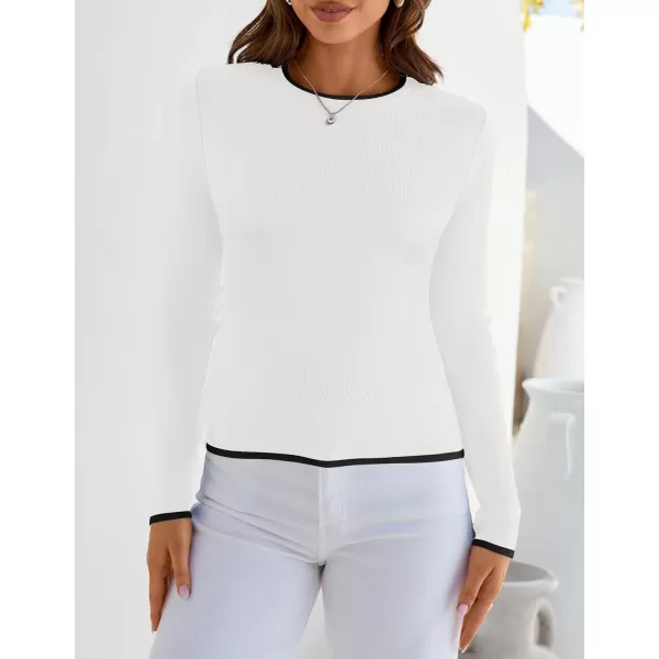 imageZESICA Womens Long Sleeve Crewneck Shirts 2024 Fall Knit Slim Fitted Casual Basic Tee Sweater TopsWhite