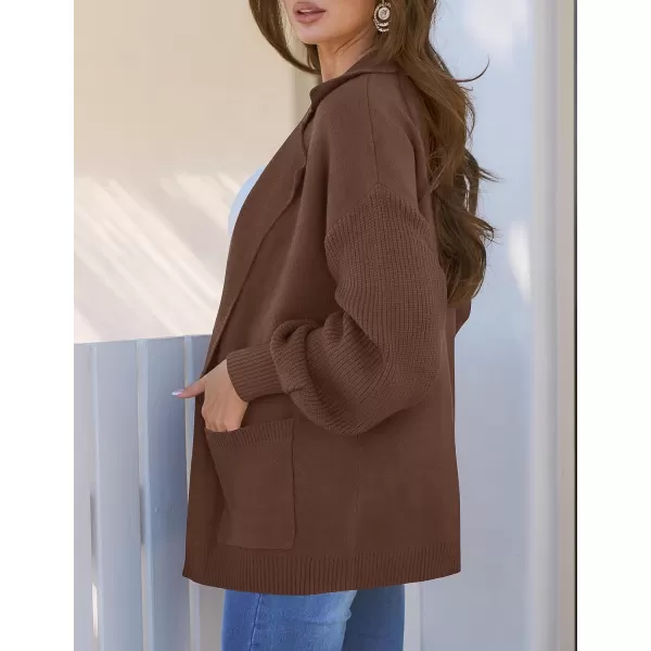 imageZESICA Womens Long Sleeve Open Front Lapel Oversized Knit Cardigan Sweater Coat Outerwear with Pockets