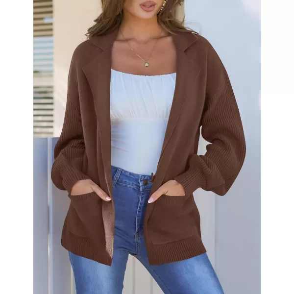 imageZESICA Womens Long Sleeve Open Front Lapel Oversized Knit Cardigan Sweater Coat Outerwear with Pockets