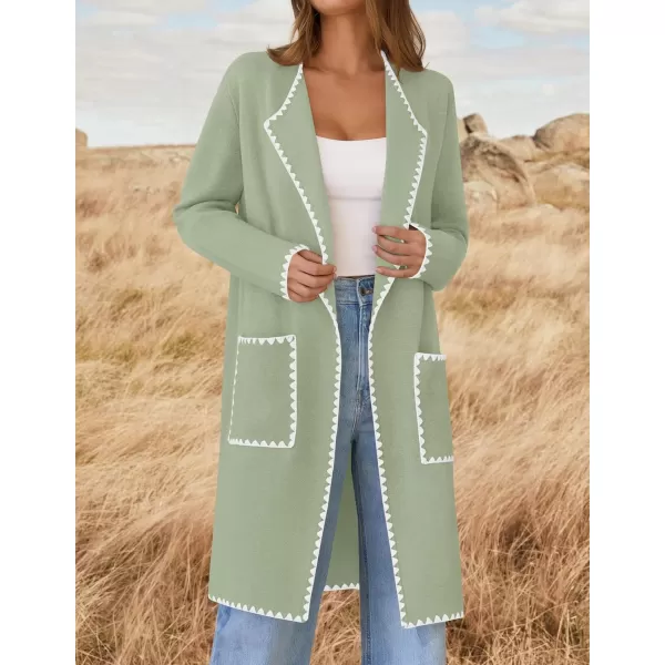 imageZESICA Womens Open Front Long Cardigan Sweater Casual Lapel Coatigan Coat 2024 Fall Jacket Outerwear with PocketsGreen