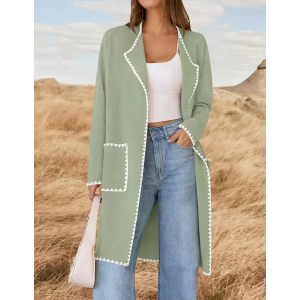 imageZESICA Womens Open Front Long Cardigan Sweater Casual Lapel Coatigan Coat 2024 Fall Jacket Outerwear with PocketsGreen