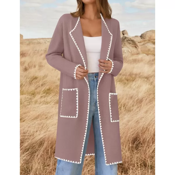 imageZESICA Womens Open Front Long Cardigan Sweater Casual Lapel Coatigan Coat 2024 Fall Jacket Outerwear with PocketsNutmeg