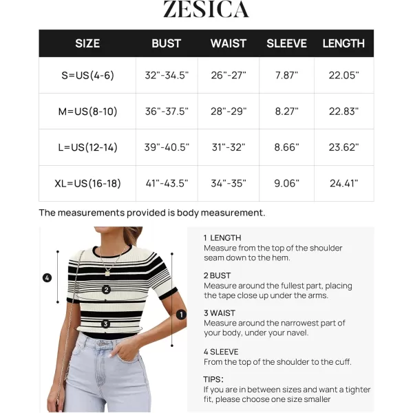 imageZESICA Womens Short Sleeve Crewneck Striped T Shirt 2024 Summer Ribbed Knit Slim Fit Casual Basic Tee TopsIvory