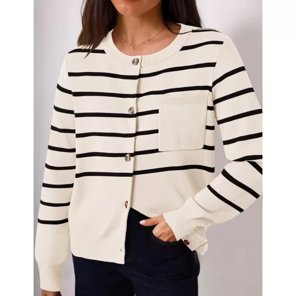 imageZESICA Womens Striped Cardigan Sweaters 2024 Fall Long Sleeve Open Front Button Down Knit Outerwear Coat Trendy ClothesApricot