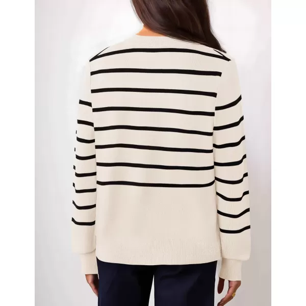 imageZESICA Womens Striped Cardigan Sweaters 2024 Fall Long Sleeve Open Front Button Down Knit Outerwear Coat Trendy ClothesApricot