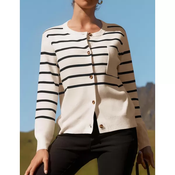 imageZESICA Womens Striped Cardigan Sweaters 2024 Fall Long Sleeve Open Front Button Down Knit Outerwear Coat Trendy ClothesApricot