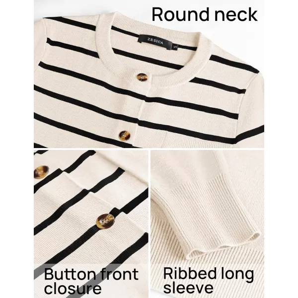 imageZESICA Womens Striped Cardigan Sweaters 2024 Fall Long Sleeve Open Front Button Down Knit Outerwear Coat Trendy ClothesApricot