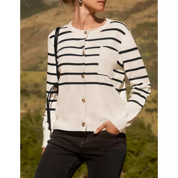 imageZESICA Womens Striped Cardigan Sweaters 2024 Fall Long Sleeve Open Front Button Down Knit Outerwear Coat Trendy ClothesApricot