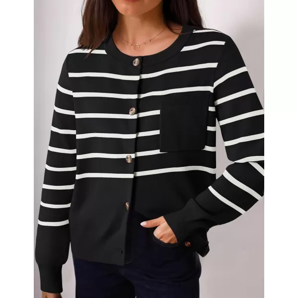 imageZESICA Womens Striped Cardigan Sweaters 2024 Fall Long Sleeve Open Front Button Down Knit Outerwear Coat Trendy ClothesBlack