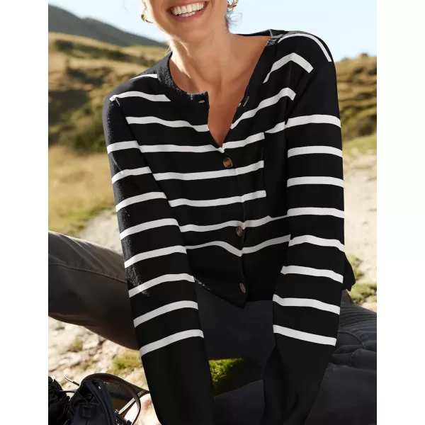 imageZESICA Womens Striped Cardigan Sweaters 2024 Fall Long Sleeve Open Front Button Down Knit Outerwear Coat Trendy ClothesBlack
