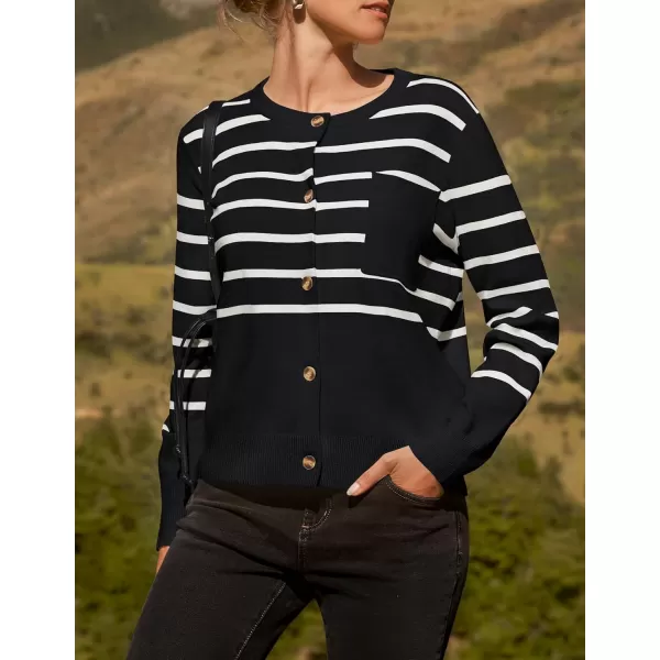 imageZESICA Womens Striped Cardigan Sweaters 2024 Fall Long Sleeve Open Front Button Down Knit Outerwear Coat Trendy ClothesBlack