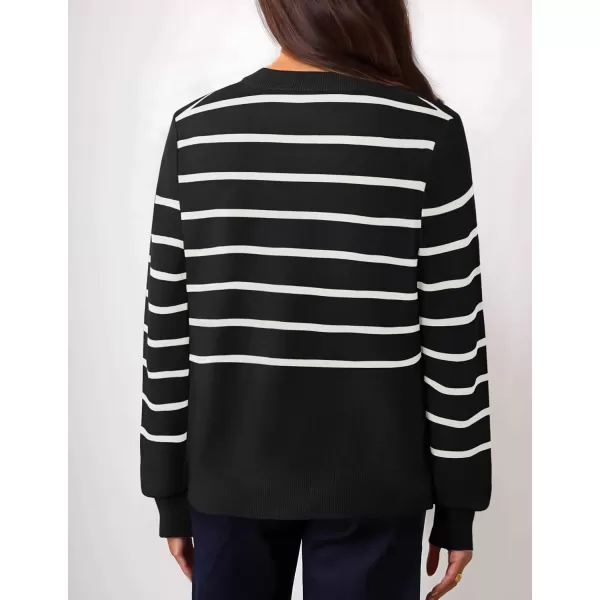 imageZESICA Womens Striped Cardigan Sweaters 2024 Fall Long Sleeve Open Front Button Down Knit Outerwear Coat Trendy ClothesBlack