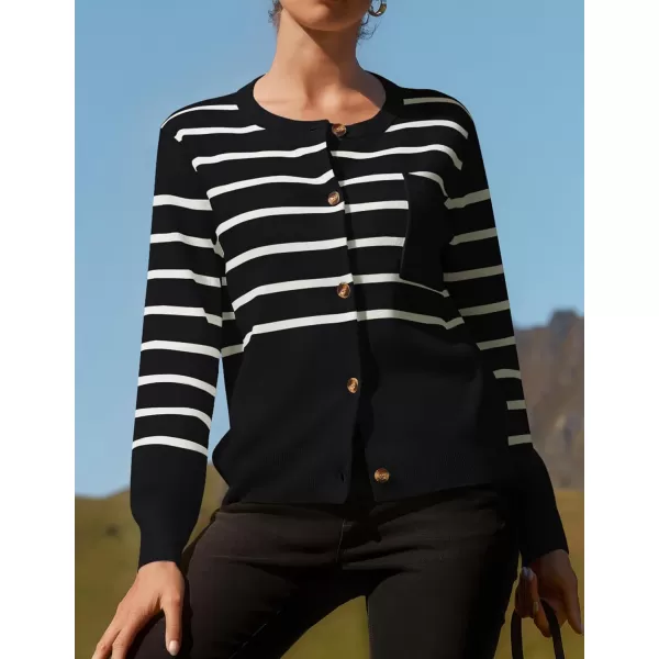 imageZESICA Womens Striped Cardigan Sweaters 2024 Fall Long Sleeve Open Front Button Down Knit Outerwear Coat Trendy ClothesBlack