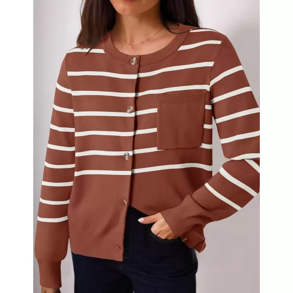 imageZESICA Womens Striped Cardigan Sweaters 2024 Fall Long Sleeve Open Front Button Down Knit Outerwear Coat Trendy ClothesBrown