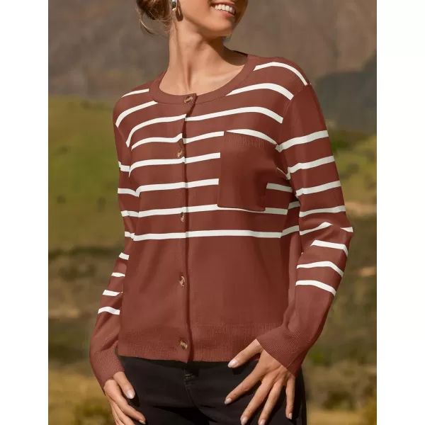 imageZESICA Womens Striped Cardigan Sweaters 2024 Fall Long Sleeve Open Front Button Down Knit Outerwear Coat Trendy ClothesBrown