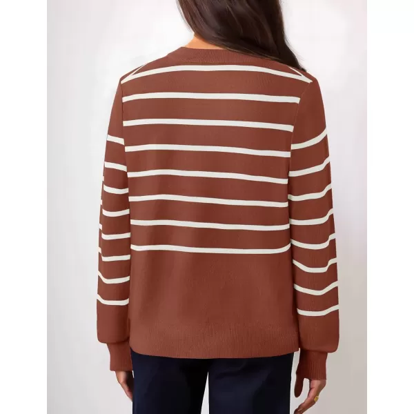 imageZESICA Womens Striped Cardigan Sweaters 2024 Fall Long Sleeve Open Front Button Down Knit Outerwear Coat Trendy ClothesBrown
