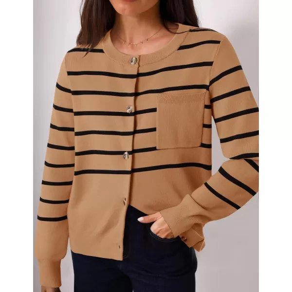 imageZESICA Womens Striped Cardigan Sweaters 2024 Fall Long Sleeve Open Front Button Down Knit Outerwear Coat Trendy ClothesCamel