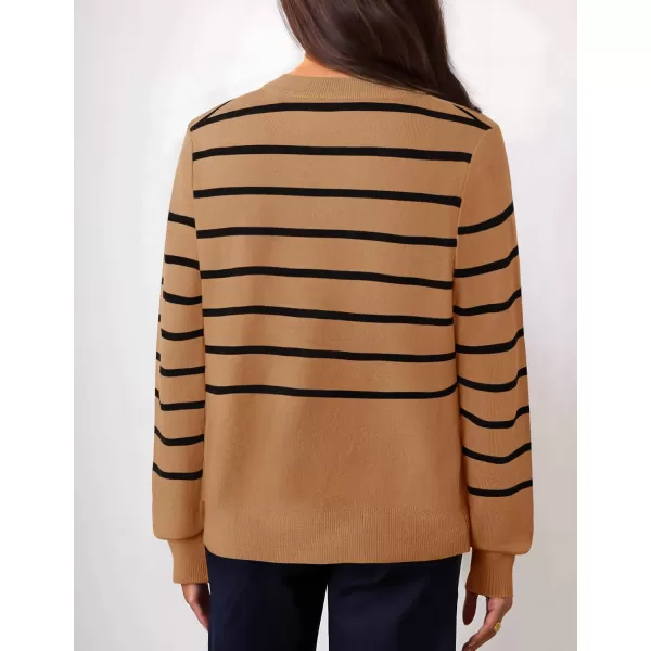 imageZESICA Womens Striped Cardigan Sweaters 2024 Fall Long Sleeve Open Front Button Down Knit Outerwear Coat Trendy ClothesCamel