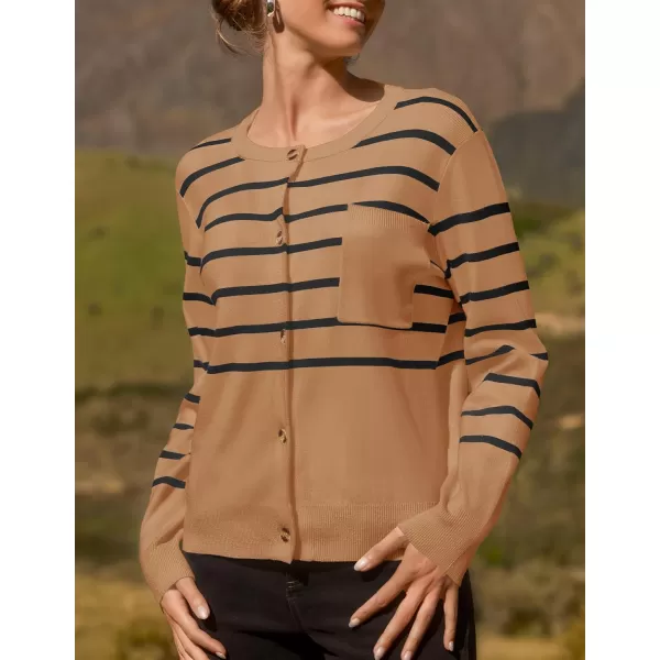 imageZESICA Womens Striped Cardigan Sweaters 2024 Fall Long Sleeve Open Front Button Down Knit Outerwear Coat Trendy ClothesCamel