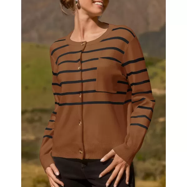 imageZESICA Womens Striped Cardigan Sweaters 2024 Fall Long Sleeve Open Front Button Down Knit Outerwear Coat Trendy ClothesCaramel