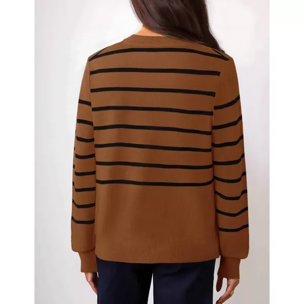 imageZESICA Womens Striped Cardigan Sweaters 2024 Fall Long Sleeve Open Front Button Down Knit Outerwear Coat Trendy ClothesCaramel