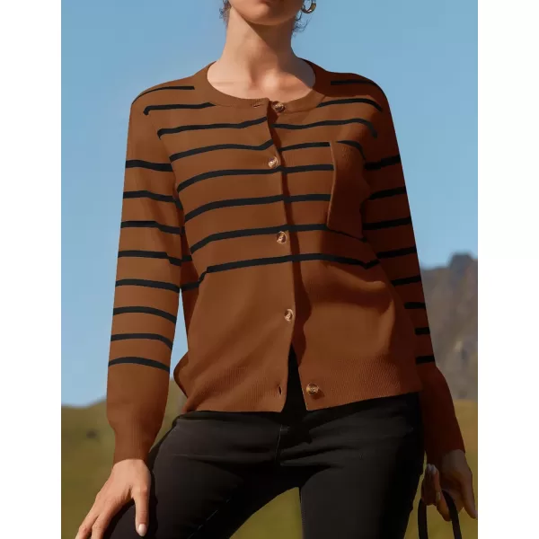 imageZESICA Womens Striped Cardigan Sweaters 2024 Fall Long Sleeve Open Front Button Down Knit Outerwear Coat Trendy ClothesCaramel