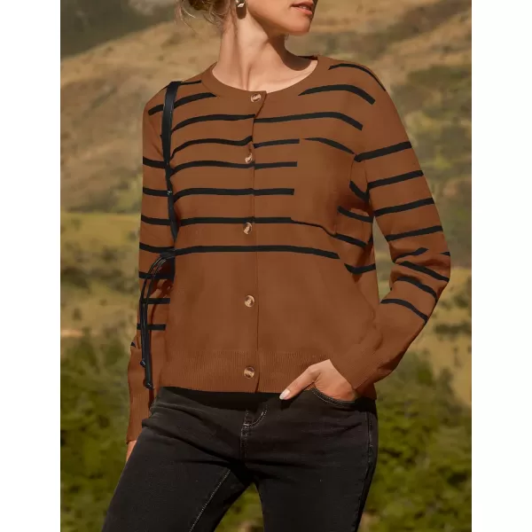 imageZESICA Womens Striped Cardigan Sweaters 2024 Fall Long Sleeve Open Front Button Down Knit Outerwear Coat Trendy ClothesCaramel