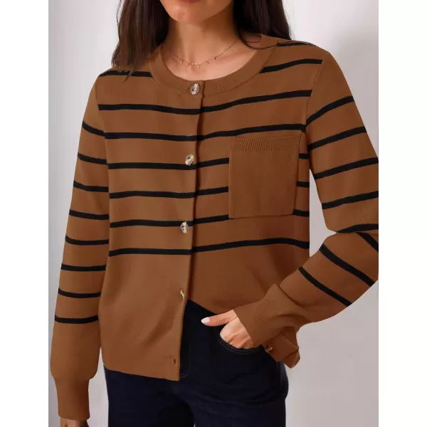 imageZESICA Womens Striped Cardigan Sweaters 2024 Fall Long Sleeve Open Front Button Down Knit Outerwear Coat Trendy ClothesCaramel