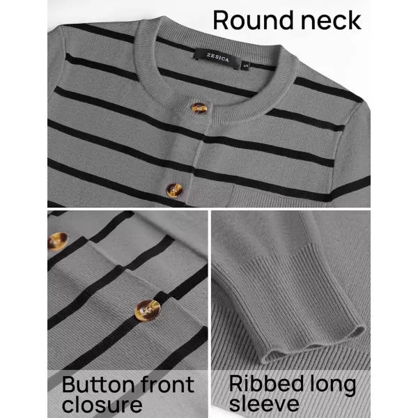 imageZESICA Womens Striped Cardigan Sweaters 2024 Fall Long Sleeve Open Front Button Down Knit Outerwear Coat Trendy ClothesGrey