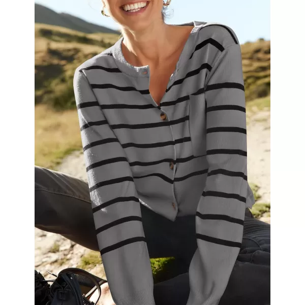 imageZESICA Womens Striped Cardigan Sweaters 2024 Fall Long Sleeve Open Front Button Down Knit Outerwear Coat Trendy ClothesGrey
