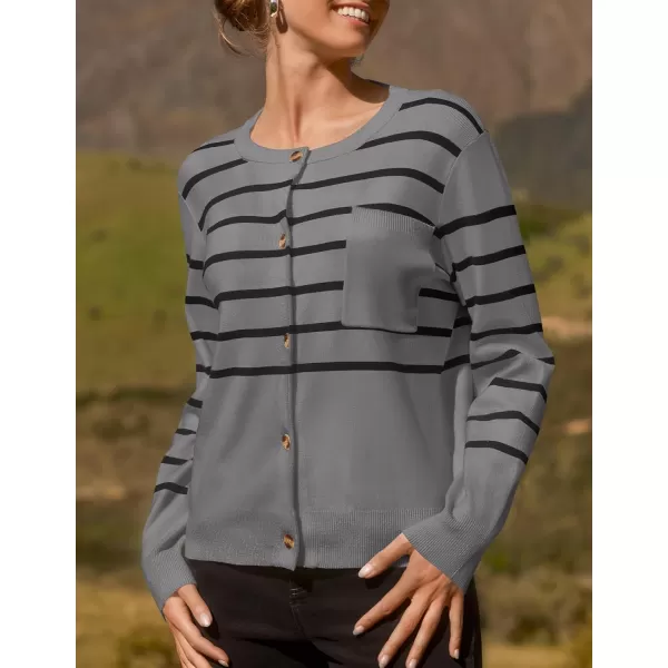 imageZESICA Womens Striped Cardigan Sweaters 2024 Fall Long Sleeve Open Front Button Down Knit Outerwear Coat Trendy ClothesGrey