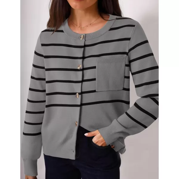 imageZESICA Womens Striped Cardigan Sweaters 2024 Fall Long Sleeve Open Front Button Down Knit Outerwear Coat Trendy ClothesGrey