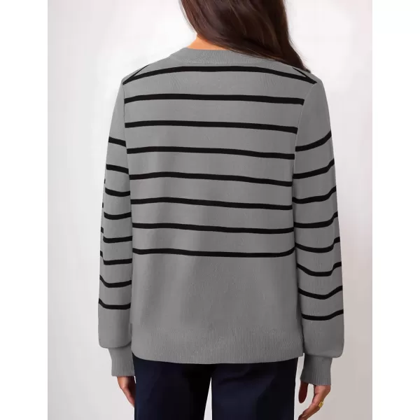imageZESICA Womens Striped Cardigan Sweaters 2024 Fall Long Sleeve Open Front Button Down Knit Outerwear Coat Trendy ClothesGrey
