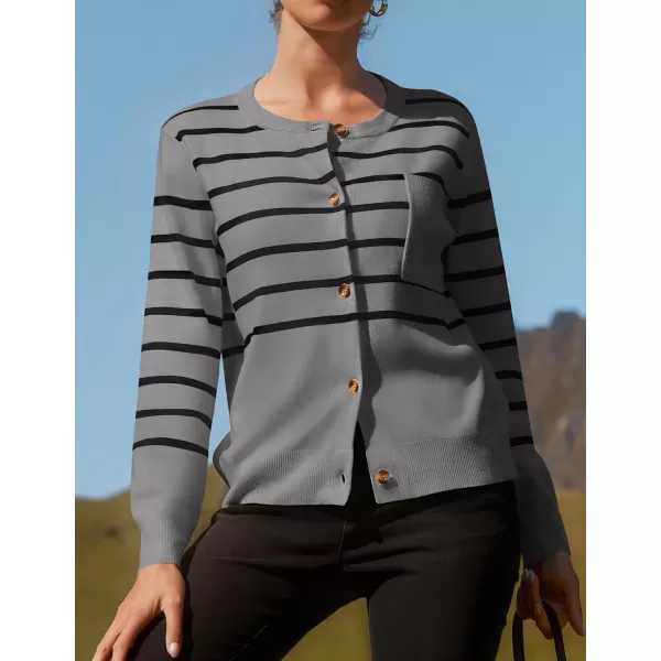 imageZESICA Womens Striped Cardigan Sweaters 2024 Fall Long Sleeve Open Front Button Down Knit Outerwear Coat Trendy ClothesGrey