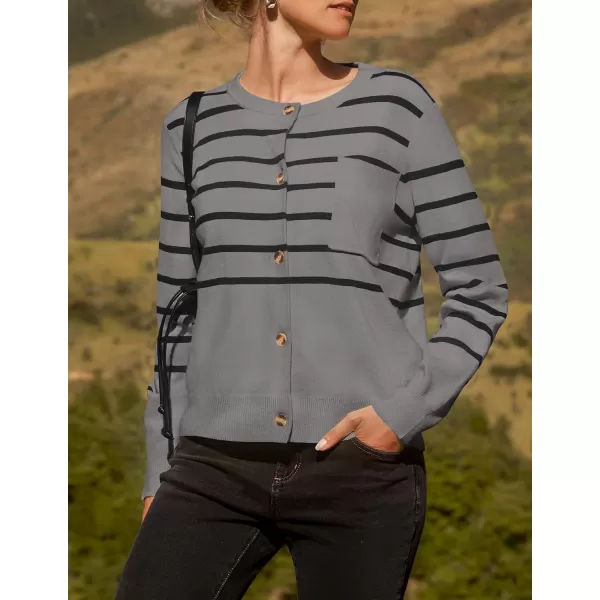 imageZESICA Womens Striped Cardigan Sweaters 2024 Fall Long Sleeve Open Front Button Down Knit Outerwear Coat Trendy ClothesGrey