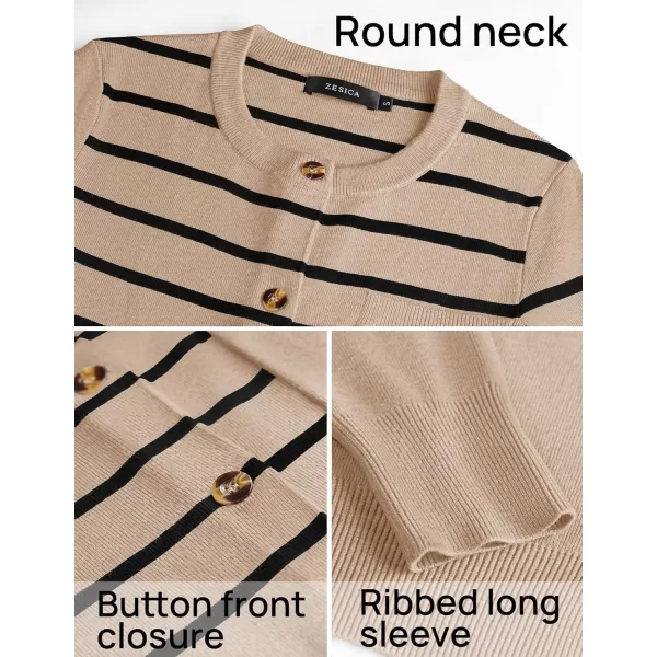 imageZESICA Womens Striped Cardigan Sweaters 2024 Fall Long Sleeve Open Front Button Down Knit Outerwear Coat Trendy ClothesOatmeal